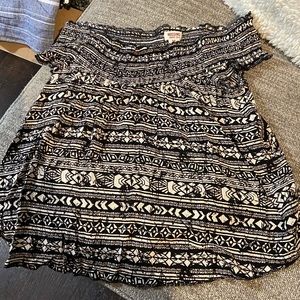 Flowy, patterned, off the shoulder shirt